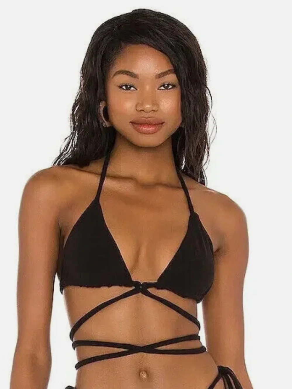 Frankie's Bikinis Black Tatum Triangle Wrap Bikini Top